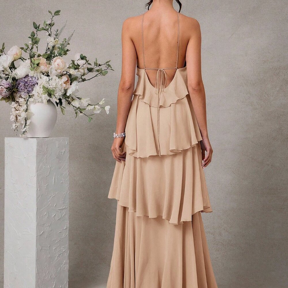 Khaki Elegant Women's Romantic Wedding Maxi Dress - Picture 3 of 5